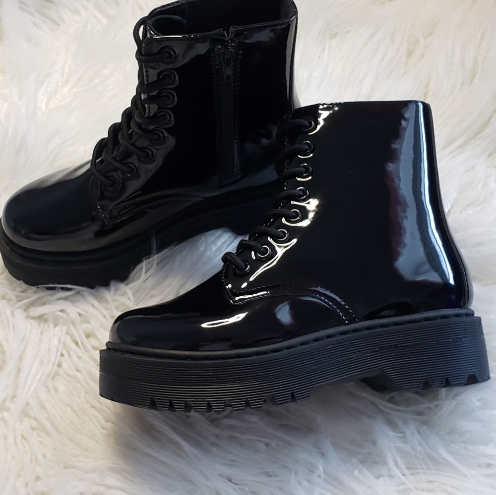 Black patent booties